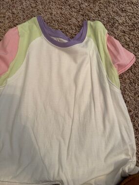 Girls' Pastel Colorblock Short Sleeve Tee - White with Pink, Lime & Lavender